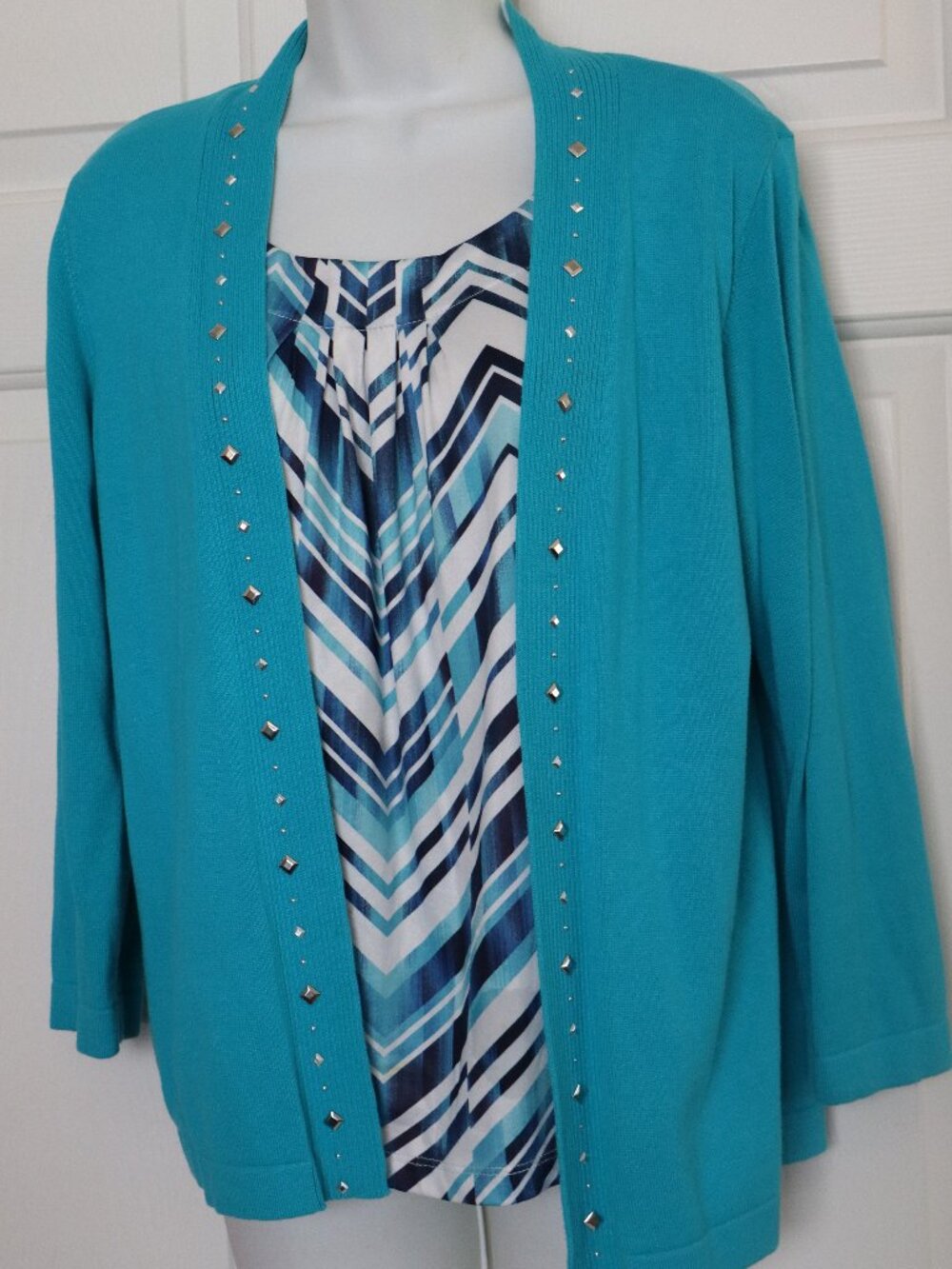Alfred Dunner Aqua Twin Set Sweater 3/4 Sleeves NWOT